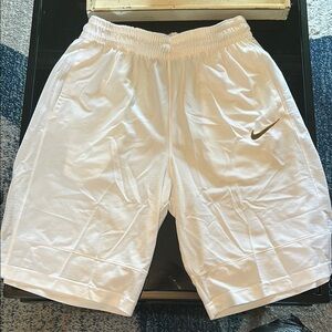 Nike Men's White Athletic Shorts with Black Logo